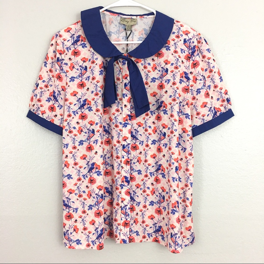 Lindy Bop Mim Floral Peter Pan Collar Top